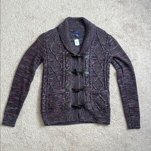 GAP Brown and Red Cardigan with Cable Knit Design